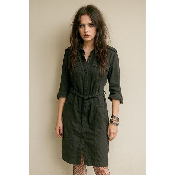 NWT American Living Womens Button Up Military-Style Black Utility Dress - Picture 1 of 9